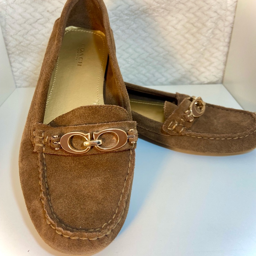 Coach Fortunata Tan Suede Drivers Loafers